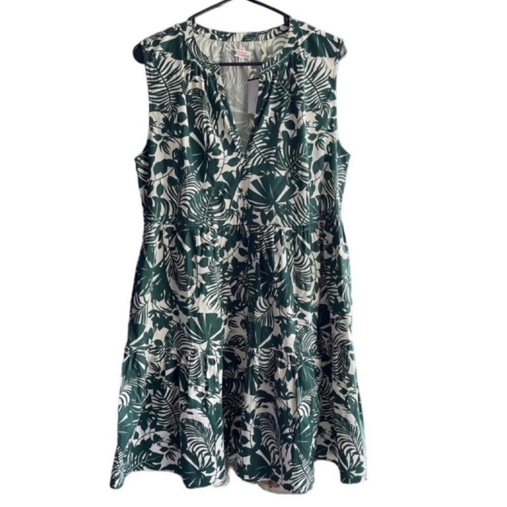 SUNDRY For Evereve The Everyday Dress Tiered Tropical Palm Leaf Green White Sz 2 - Picture 11 of 11